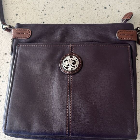 Brighton Dark Purple/Brown Leather Built in Organizer Wallet Crossbody Bag Purse - Picture 14 of 16